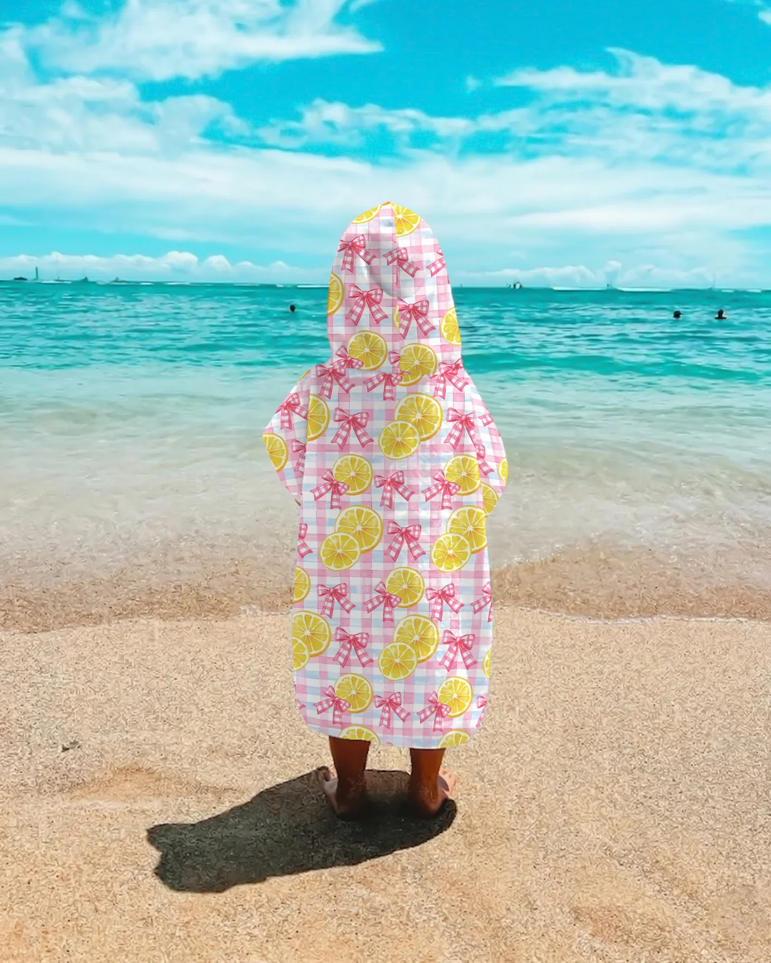 Rosa Zitronen Schleifen Karierter Bambus-Badeponcho