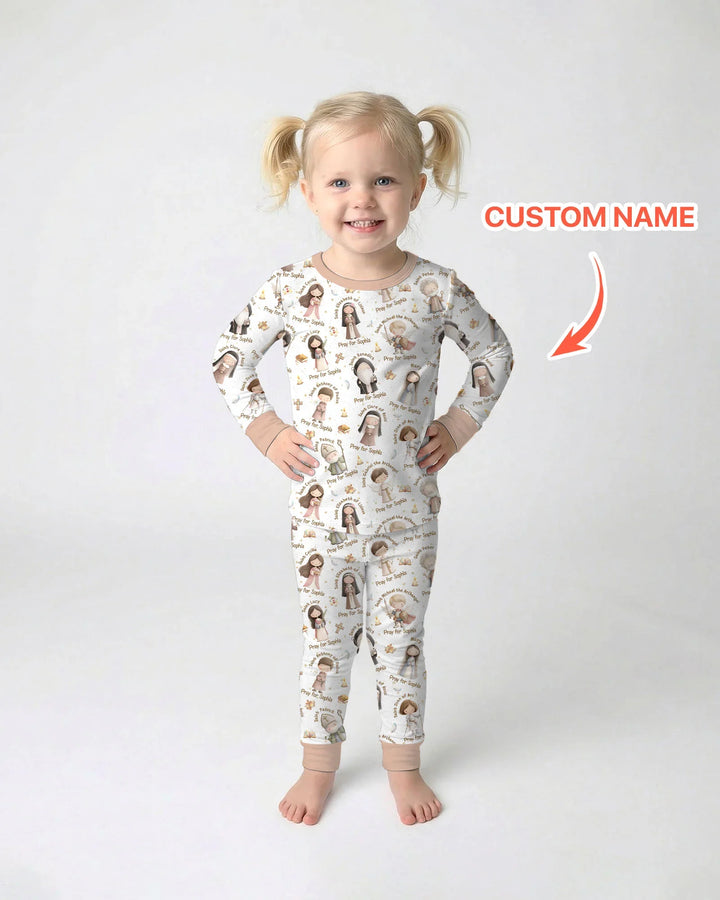 Pray For Me Custom Name Bamboo Two Piece Long Sleeve Pajama Set