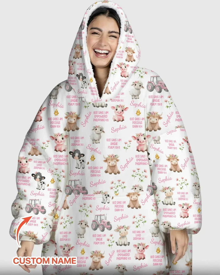 Personalisierbarer Name Gott Sagt Ich Bin Bauernhoftiere Bambus Decken-Hoodie
