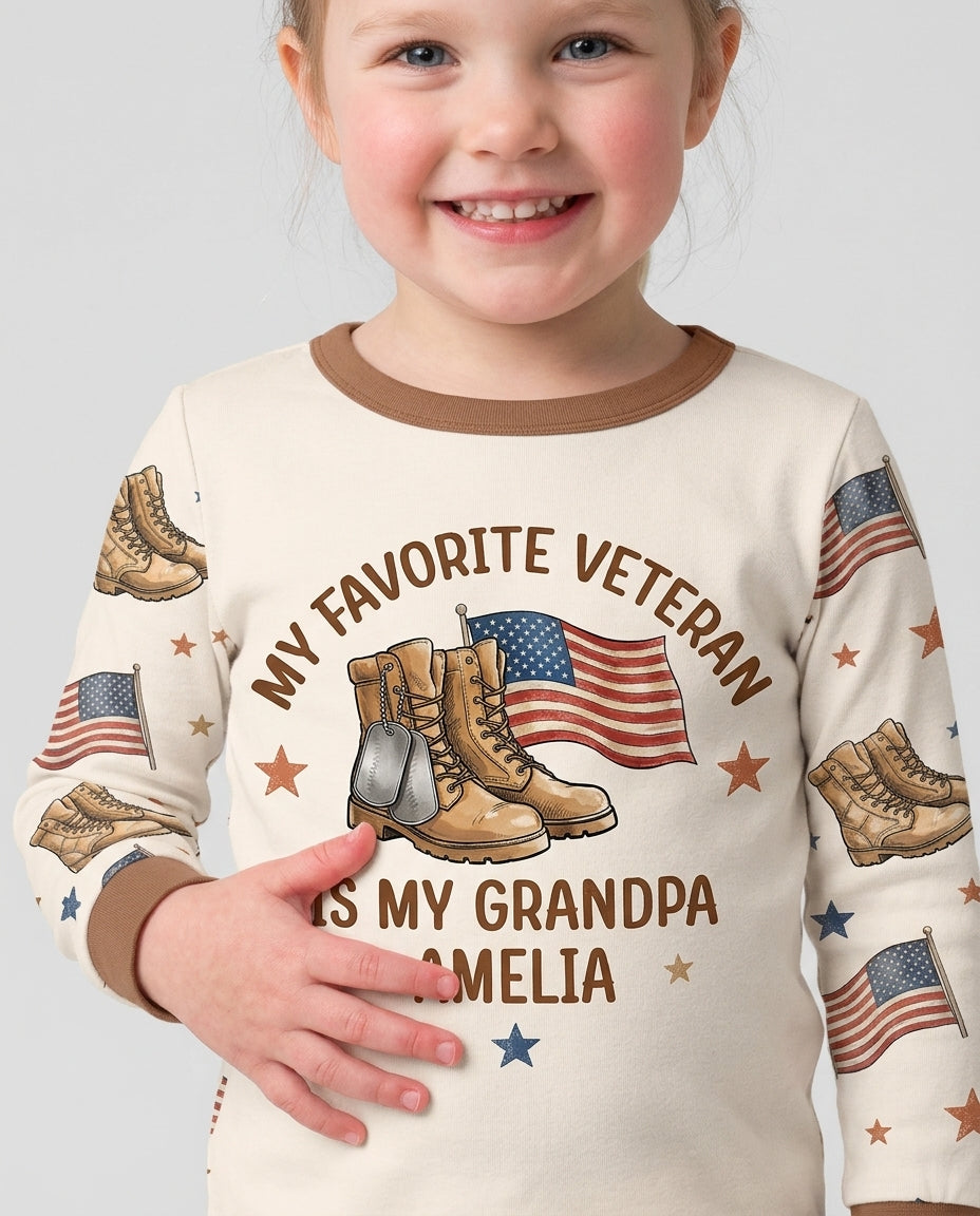 My Favorite Veteran Is My Grandpa Bamboo Two Piece Long Sleeve Pajama Set