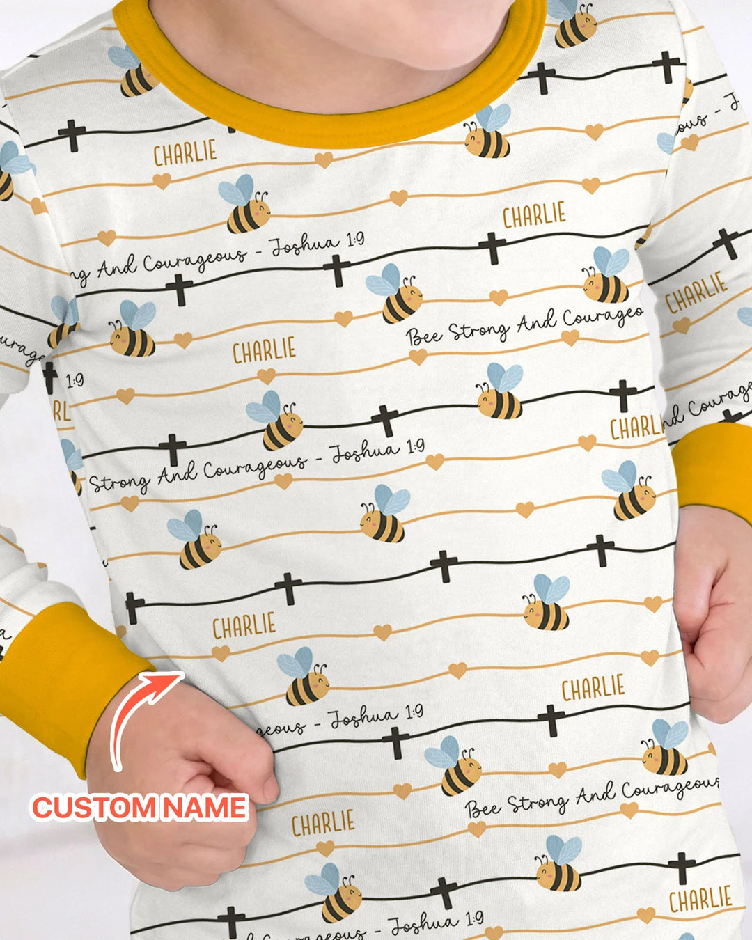 Bee Strong And Courageous Custom Name Bamboo Two Piece Long Sleeve Pajama Set