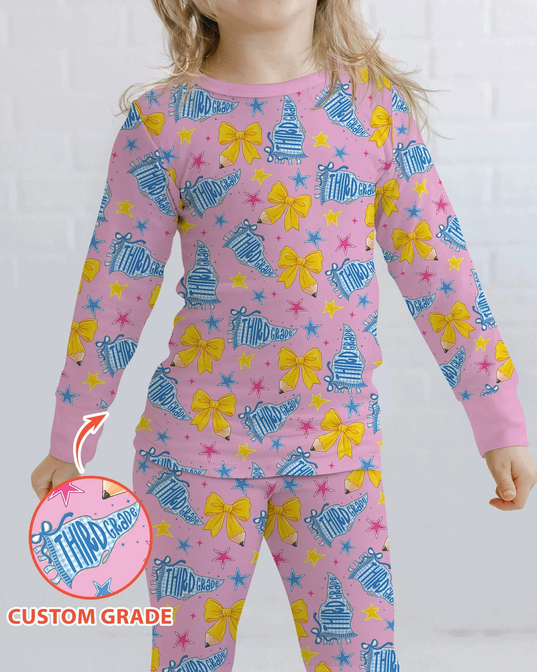 Pencil Bow Back To School Bamboo Two Piece Long Sleeve Pajama Set