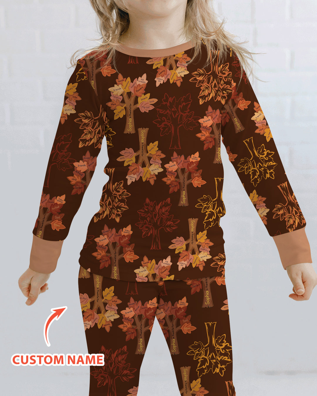 Custom Thanksgiving Tree Bamboo Two Piece Long Sleeve Pajama Set