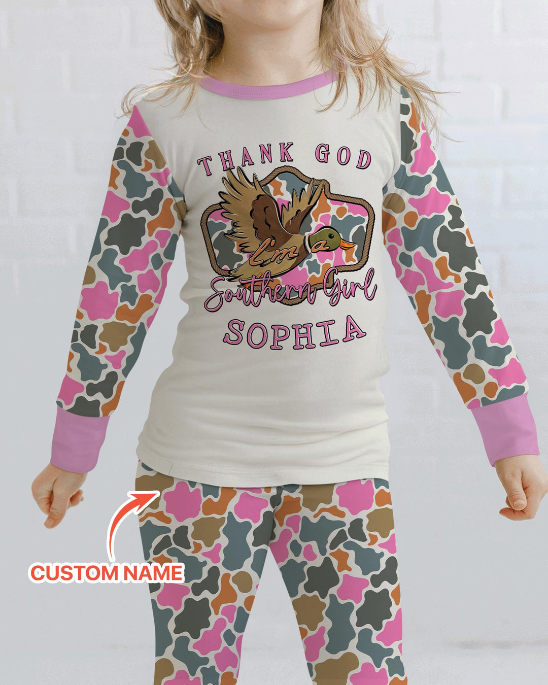 Custom Name Southern Duck Camo Bamboo Two Piece Long Sleeve Pajama Set