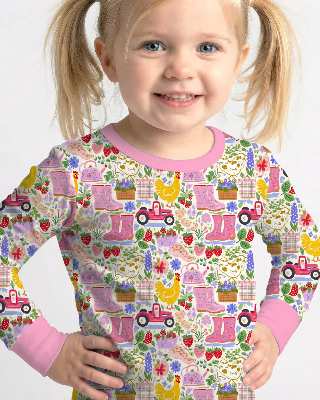 Zweiteiliges Langarm-Pyjama-Set mit Sommerfrüchten