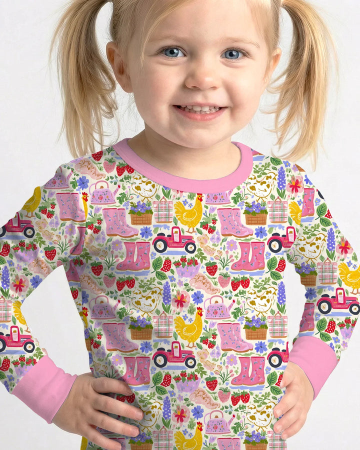 Zweiteiliges Langarm-Pyjama-Set mit Sommerfrüchten