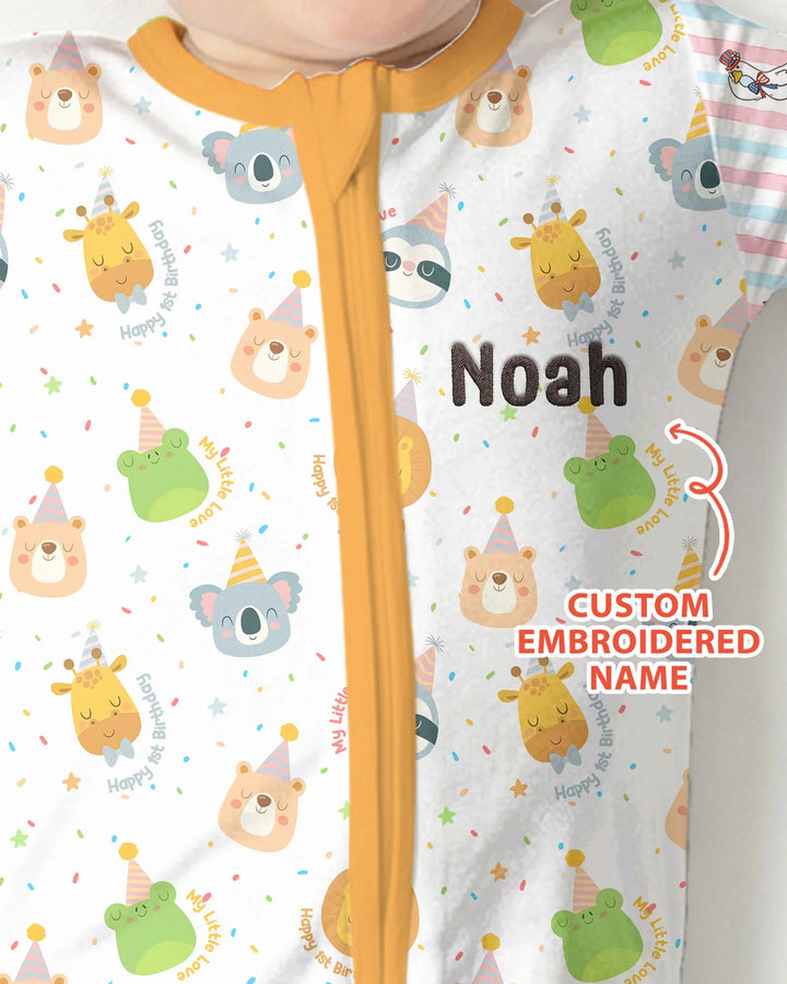 1st Birthday Personalized Embroidered Baby Bamboo Convertible Zippy