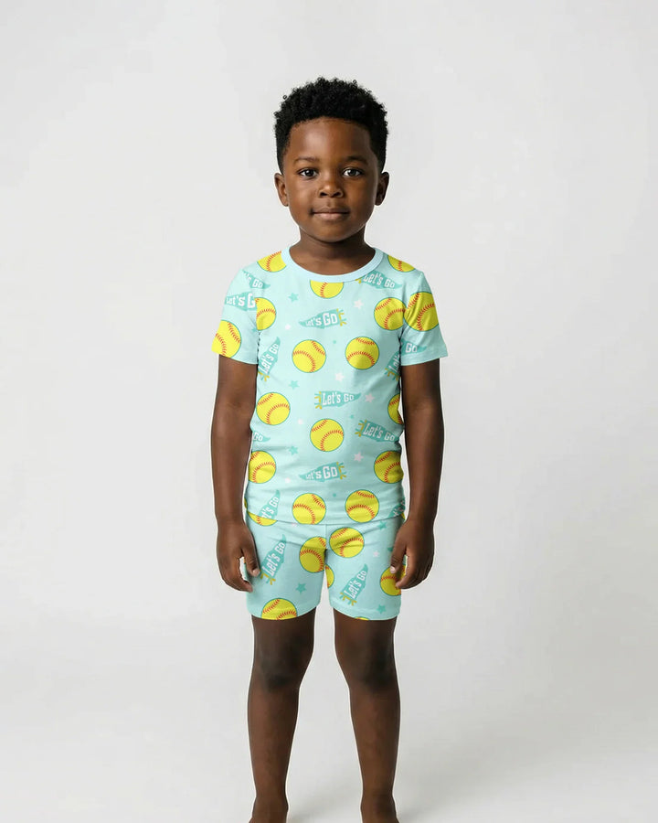 Softball Lovers Bamboo Two Piece Short Sleeve Shorts Pajama Set