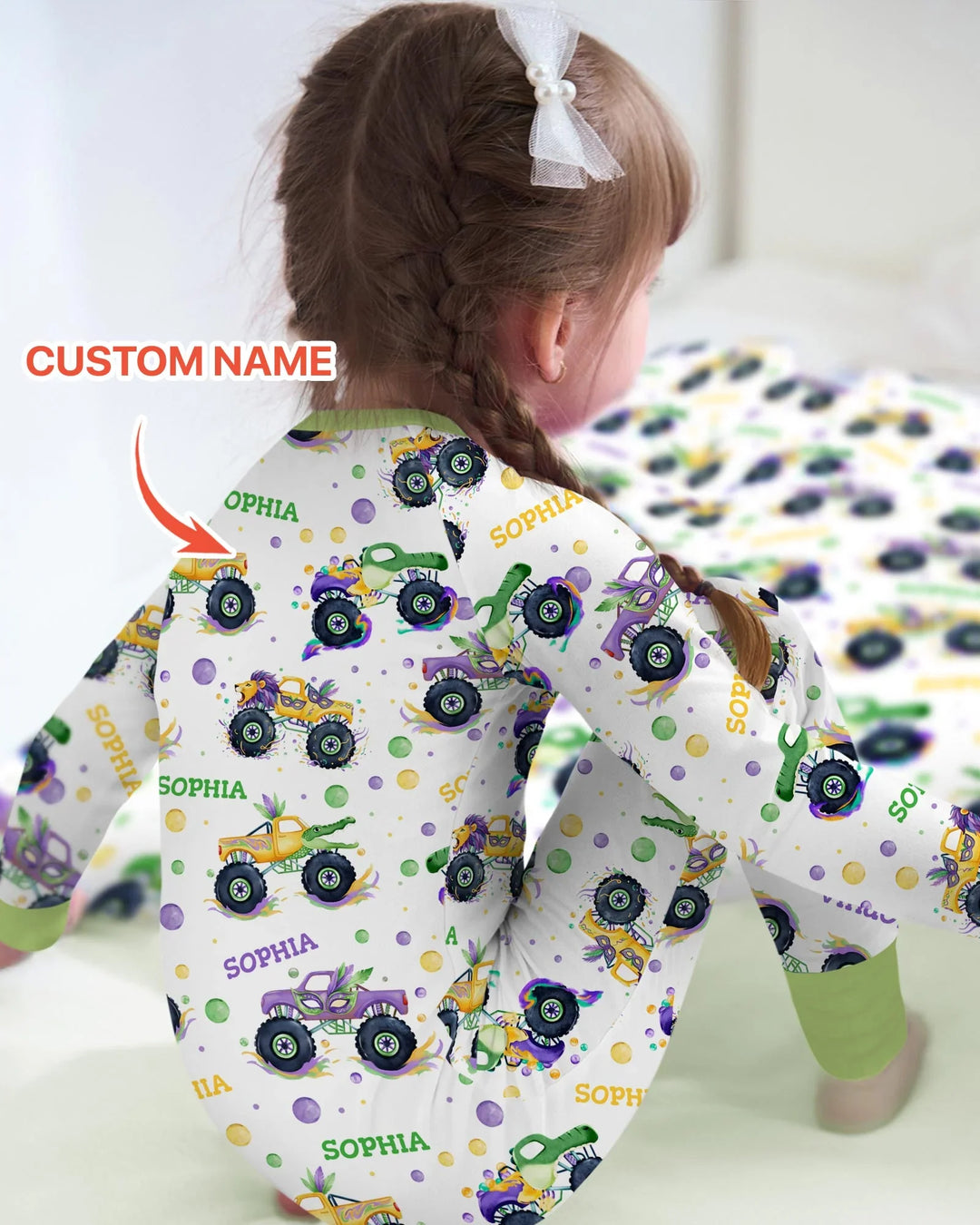 Custom Name Mardi Gras Monster Trucks Bamboo Convertible Zippy