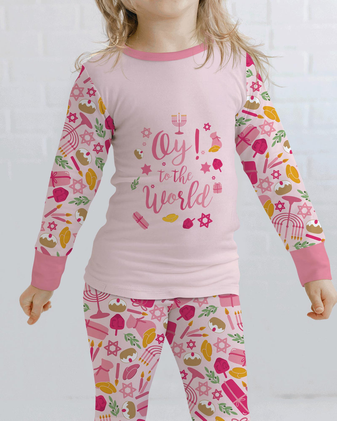 Oy to the World Hanukkah Bamboo Two Piece Long Sleeve Pajama Set