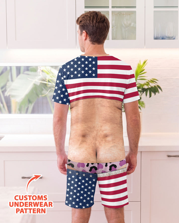 Funny Patriotic Bamboo Men Short Sleeve Short Pajama Set