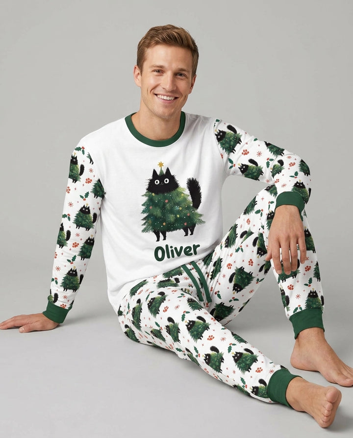 Custom Name Black Cat Christmas Bamboo Men's Pajama Set