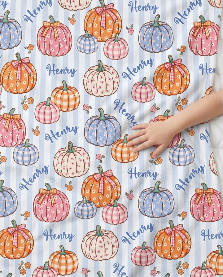 Custom Name Pumpkin Patch Bamboo Blanket