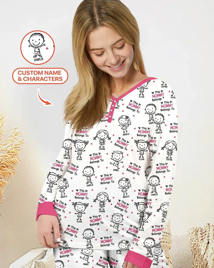 Personalisierter Name „Diese Mama gehört zu“ Doodle Bambus Damen Pyjama-Set
