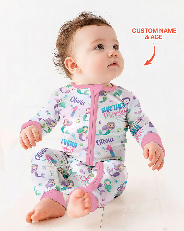 Custom Name and Age Birthday Mermaid Bamboo Convertible Zippy