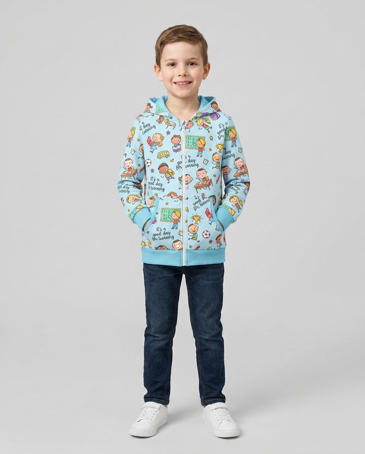 Kapuzenpullover aus Bambus mit hebräischem Alphabet und Reißverschluss