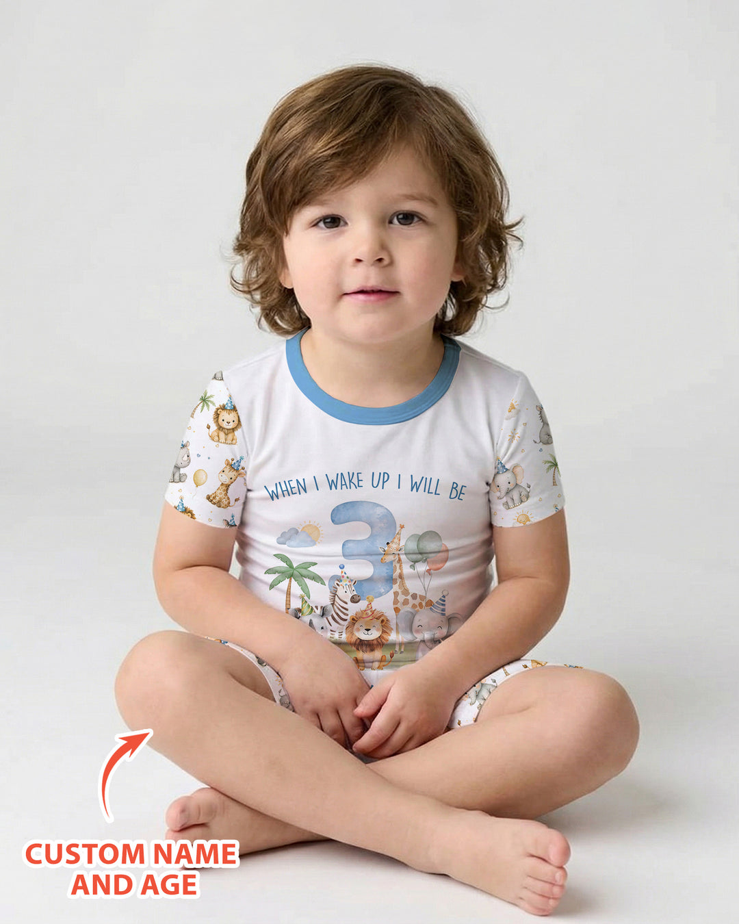 Custom Name Safari Animals When I Wake Up I Will Be Birthday Bamboo Two Piece Short Sleeve Shorts Pajama Set