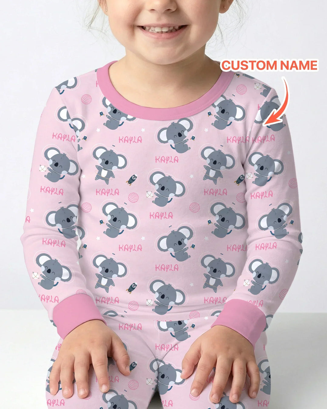 Custom Name Cosmic Koala Bamboo Two Piece Long Sleeve Pajama Set