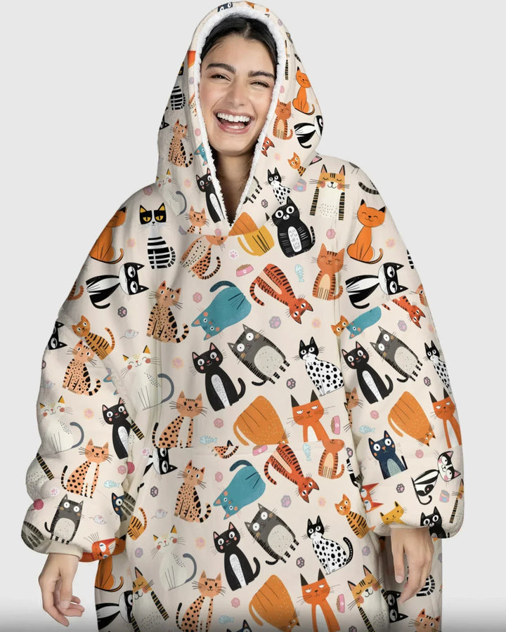 Goofy Mischief Katze Familie passender individueller Bambus-Deckenhoodie