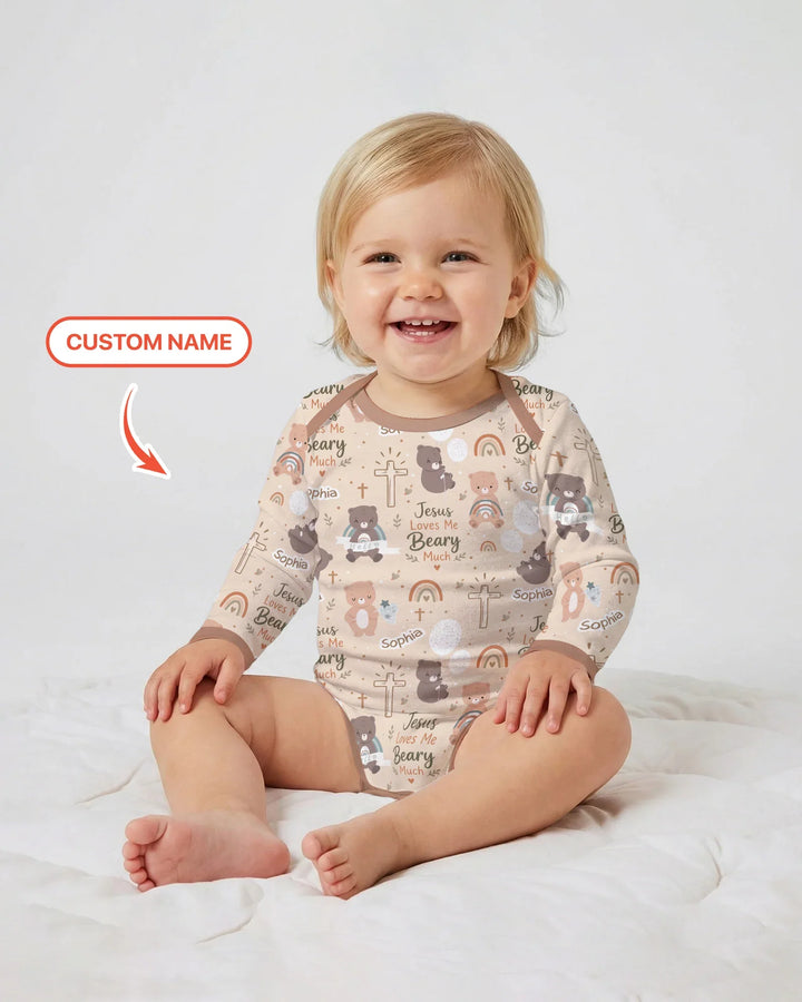 Custom Name Jesus Loves Me Beary Much Bamboo Bodysuit