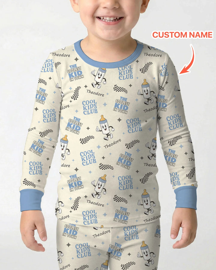 Custom Name Cool Club Daddy & Me Matching Bamboo Two Piece Long Sleeve Pajama Set
