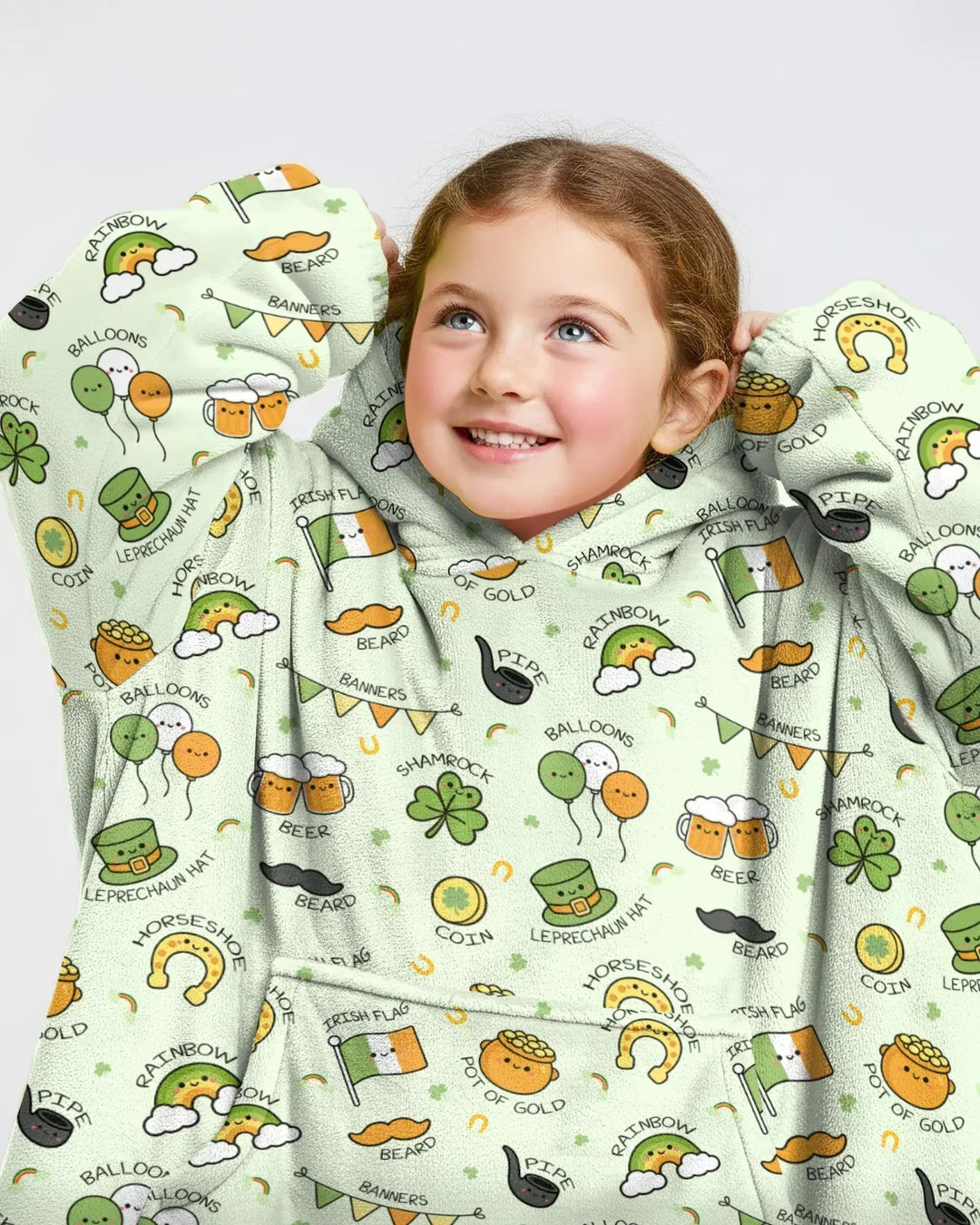 Kawaii St. Patrick's Day Tragbarer Bambus-Decken-Hoodie