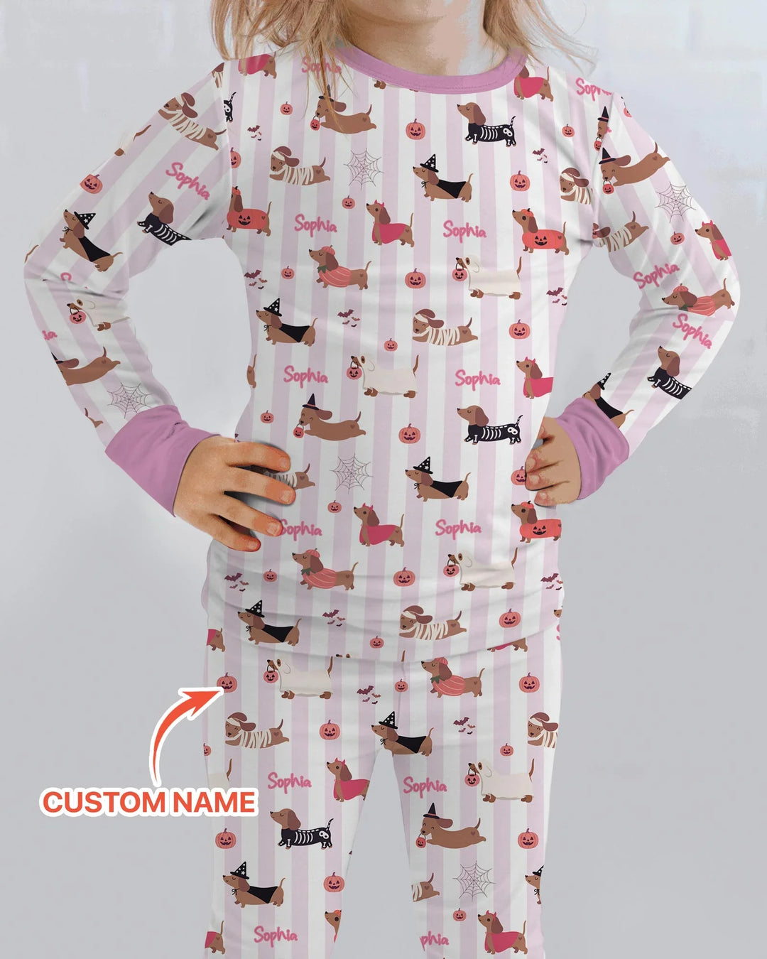 Custom Name Boo Crew Halloween Dachshund  Bamboo Two Piece Long Sleeve Pajama Set
