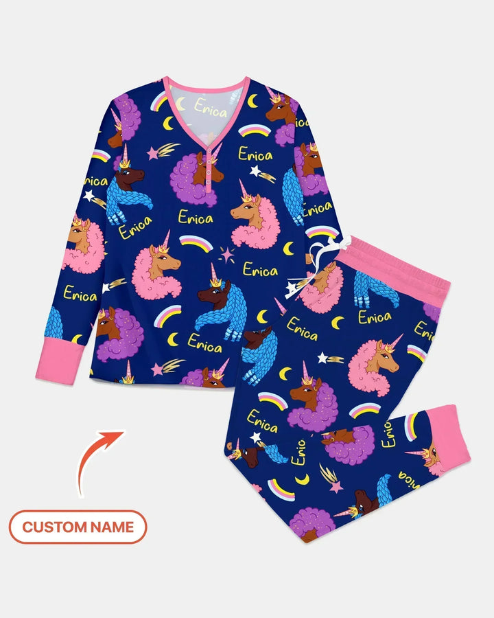 Afrikanisches Astro-Einhorn-Bambus-Damen-Pyjama-Set
