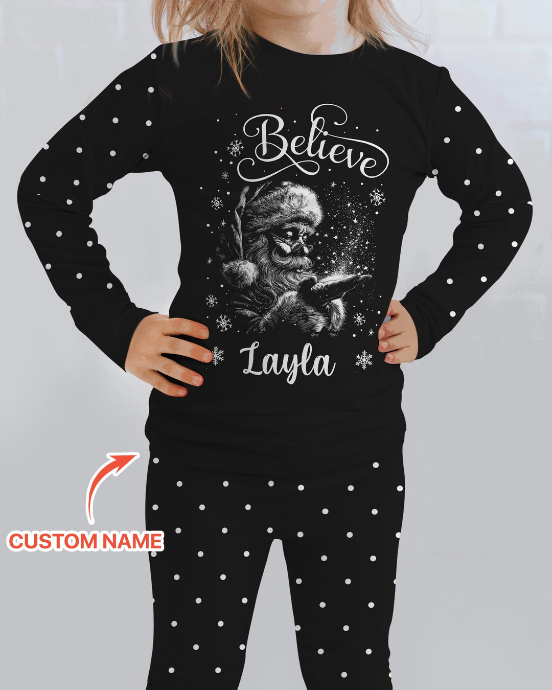 Custom Name Vintage Believe Santa Bamboo Two Piece Long Sleeve Pajama Set
