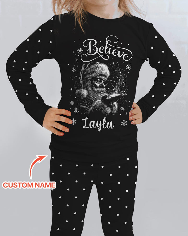 Custom Name Vintage Believe Santa Bamboo Two Piece Long Sleeve Pajama Set