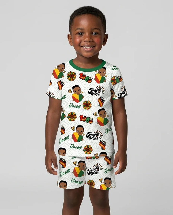 Zweiteiliges Pyjama-Set mit kurzen Ärmeln und Shorts im Sommer-Design