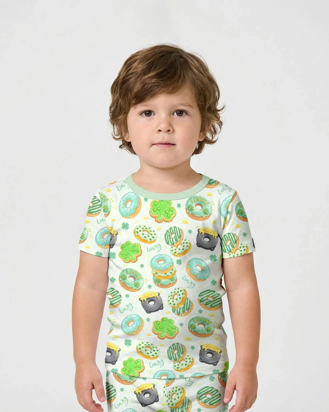 St. Patrick's Day Donut Bamboo Two Piece Short Sleeve Shorts Pajama Set