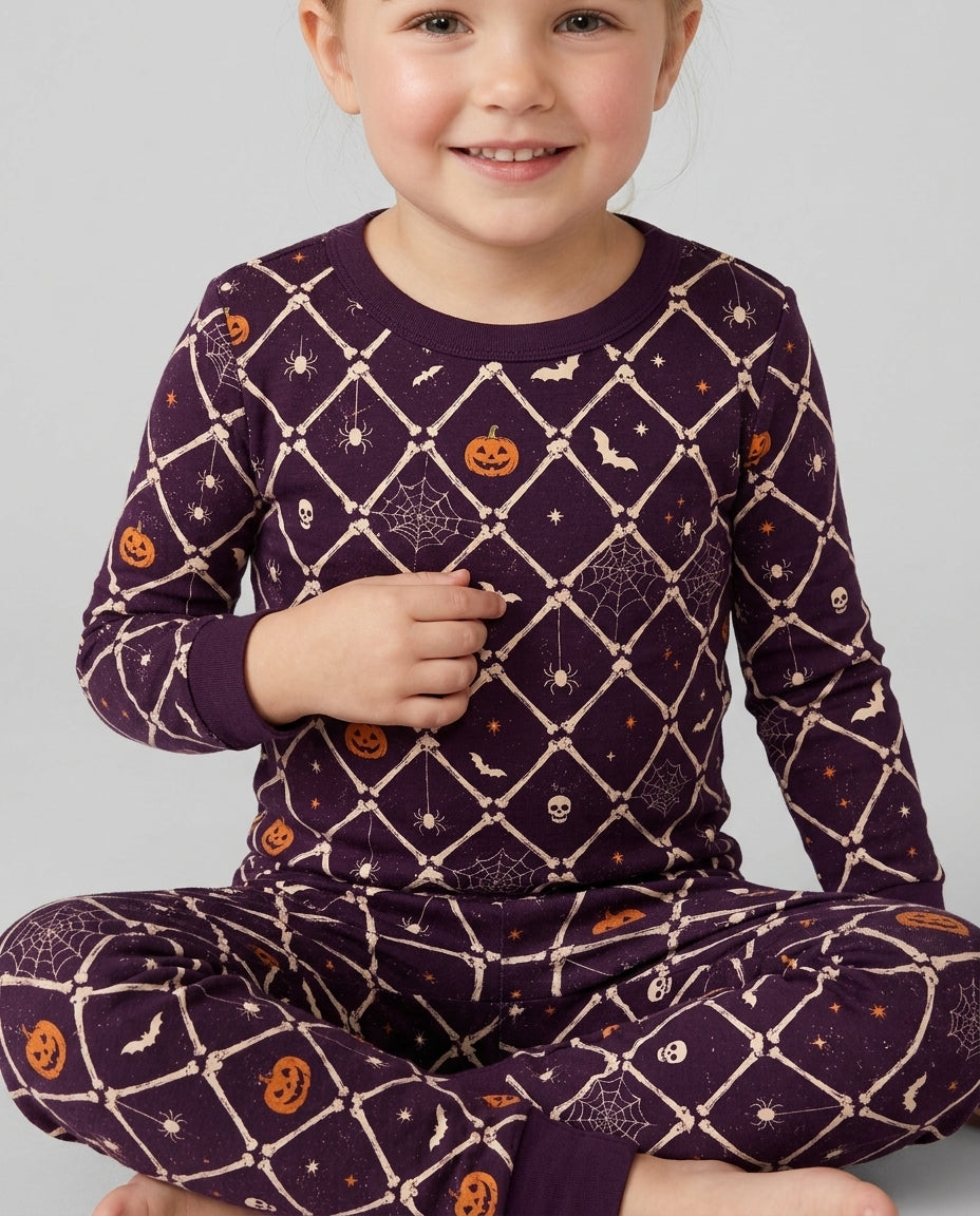 Gothic Skeleton Bones Spooky Halloween Bamboo Two Piece Long Sleeve Pajama Set