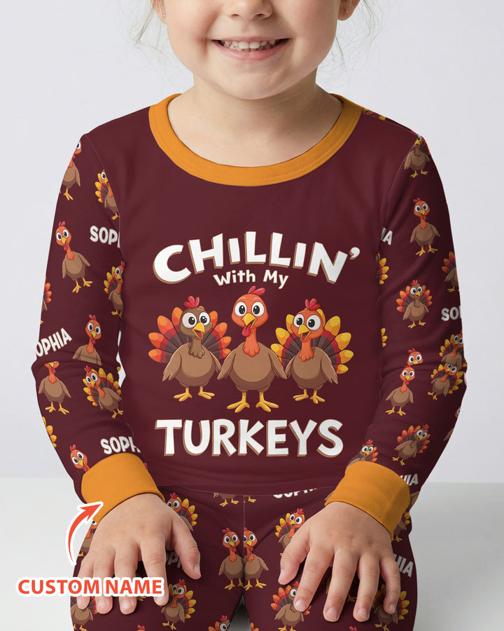 Chillin With Turkey Bamboo Two Piece Long Sleeve Pajama Set