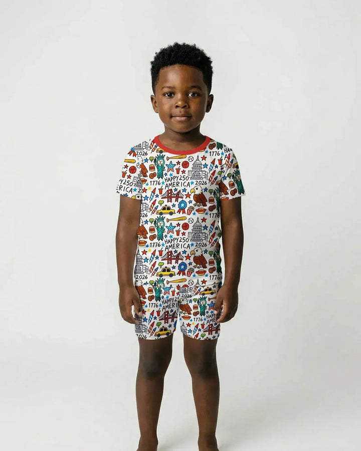 Template Zweiteiliges Pyjama-Set mit kurzen Ärmeln und Shorts