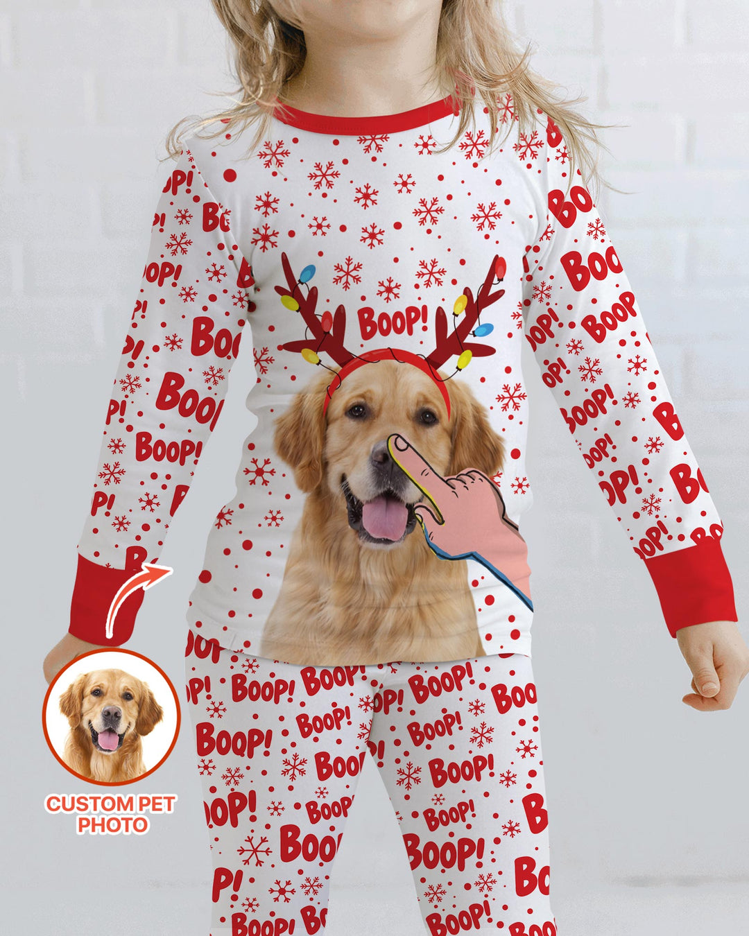 Custom Pet Photo Funny Christmas Boop Bamboo Two Piece Long Sleeve Pajama Set