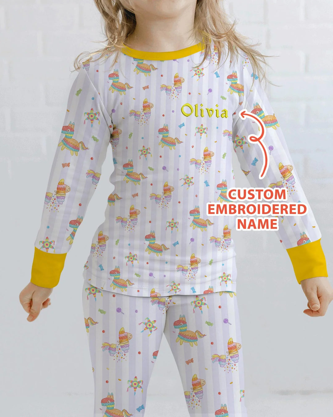Personalized Embroidered Name Cinco De Mayo Bamboo Two Piece Long Sleeve Pajama Set