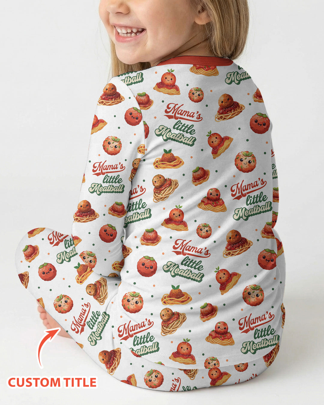 Custom Name Little Meatball Bamboo Two Piece Long Sleeve Pajama Set