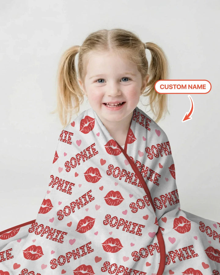 Custom Name Valentine Kiss Bamboo Blanket
