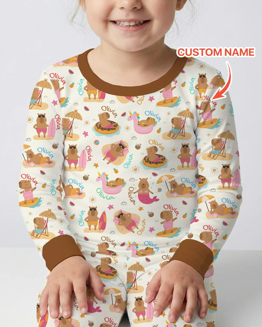 Don't Worry, Be Capy Custom Name Bamboo Two Piece Long Sleeve Pajama Set