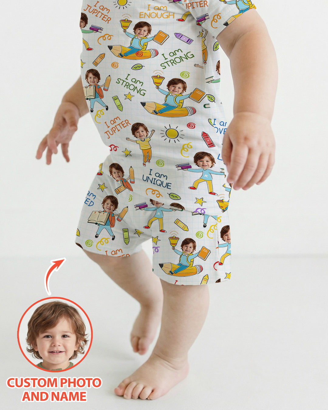 Custom Photo Kid Affirmations I Am Kind Bamboo Two Piece Short Sleeve Shorts Pajama Set