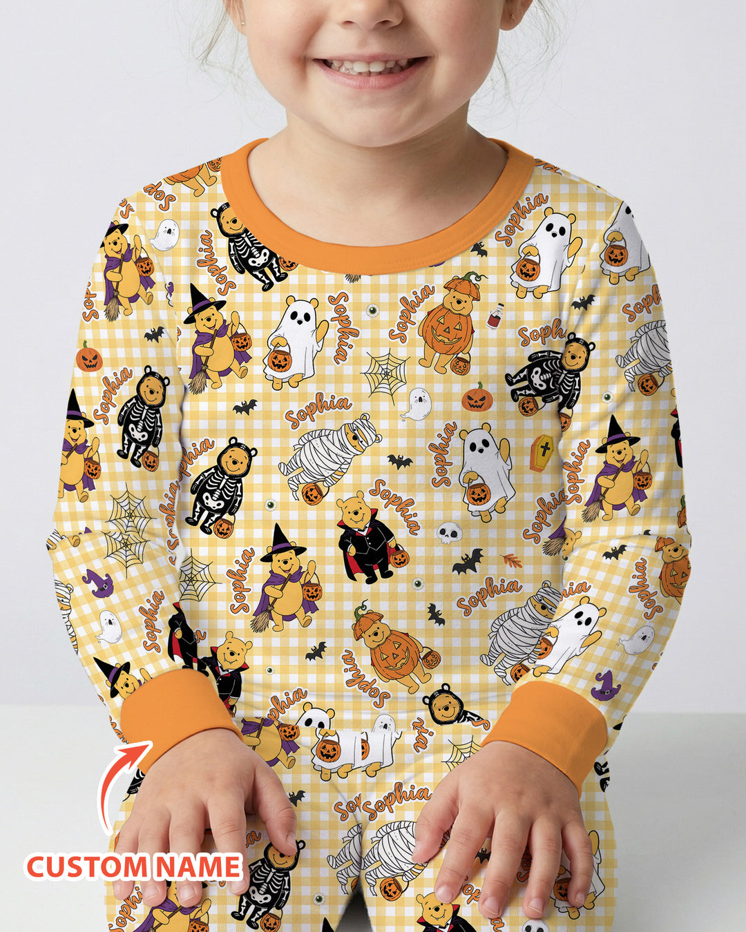 Halloween Bear Custom Name Bamboo Two Piece Long Sleeve Pajama Set