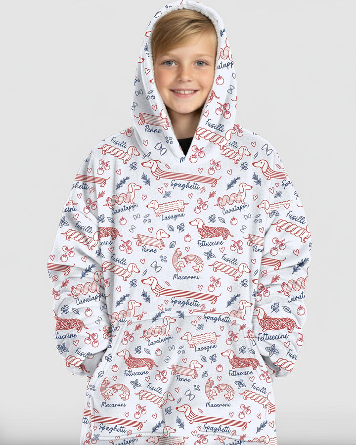 Funny Dachshund Pasta Pups Bamboo Blanket Hoodie