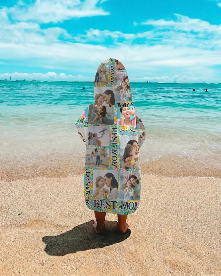 Geblümtes individuelles Foto Beste Mama Bambus-Bade-Poncho