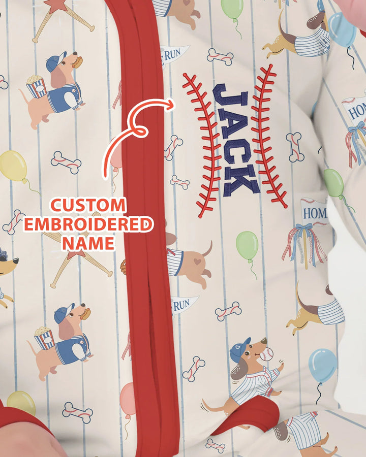 Personalized Embroidered Name Dachshund Baseball Bamboo Convertible Zippy