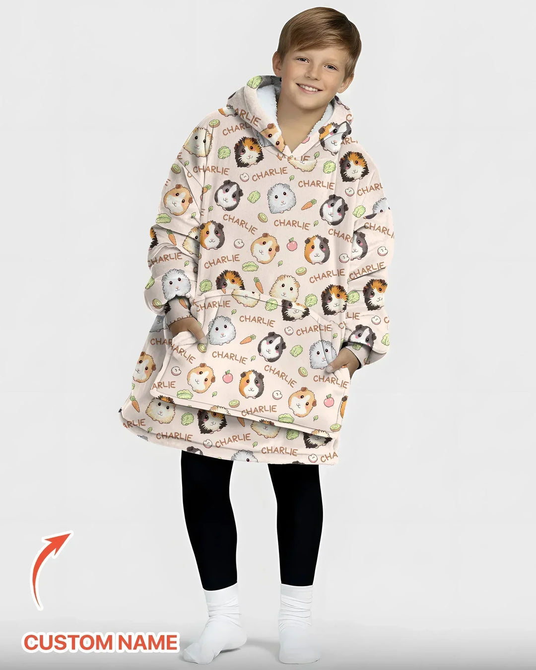 Personalisierbarer Name Süße Meerschweinchen Bambus Kuscheldecke Hoodie