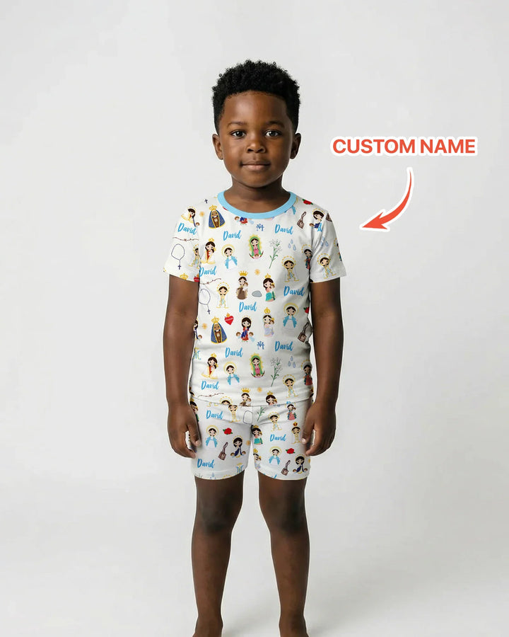 Custom Name Mother Mary Bamboo Two Piece Short Sleeve Shorts Pajama Set