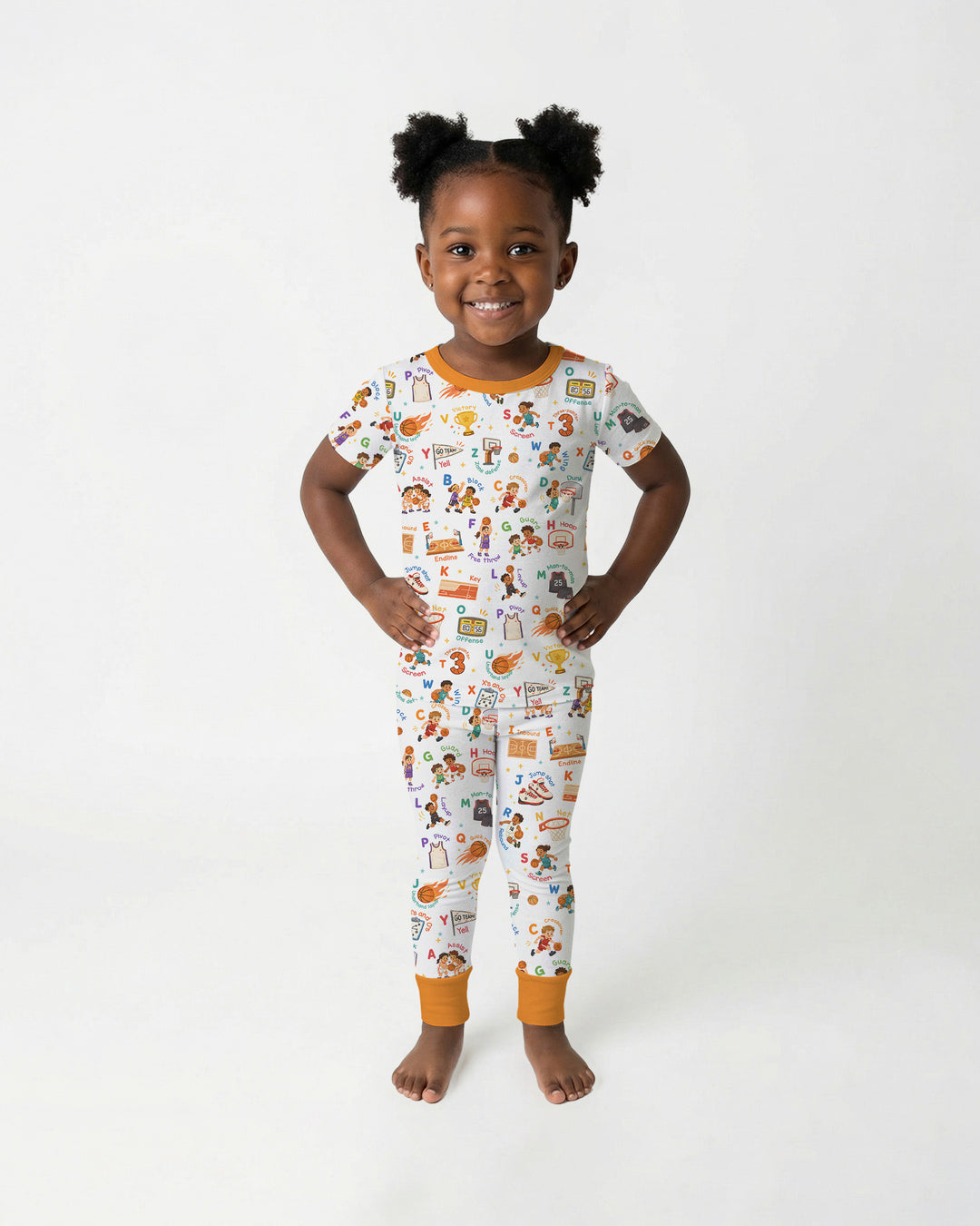 Basketball Alphabet Bamboo Two Piece Short Sleeve Pajama Set