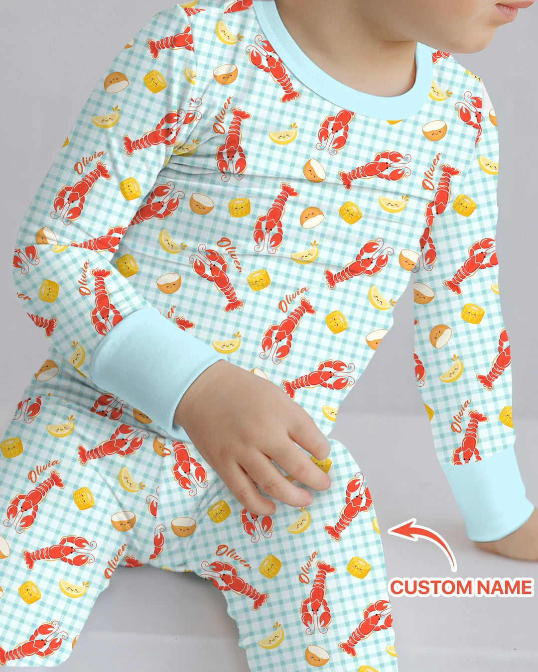 Custom Name Preppy Crawfish Season Bamboo Two Piece Long Sleeve Pajama Set
