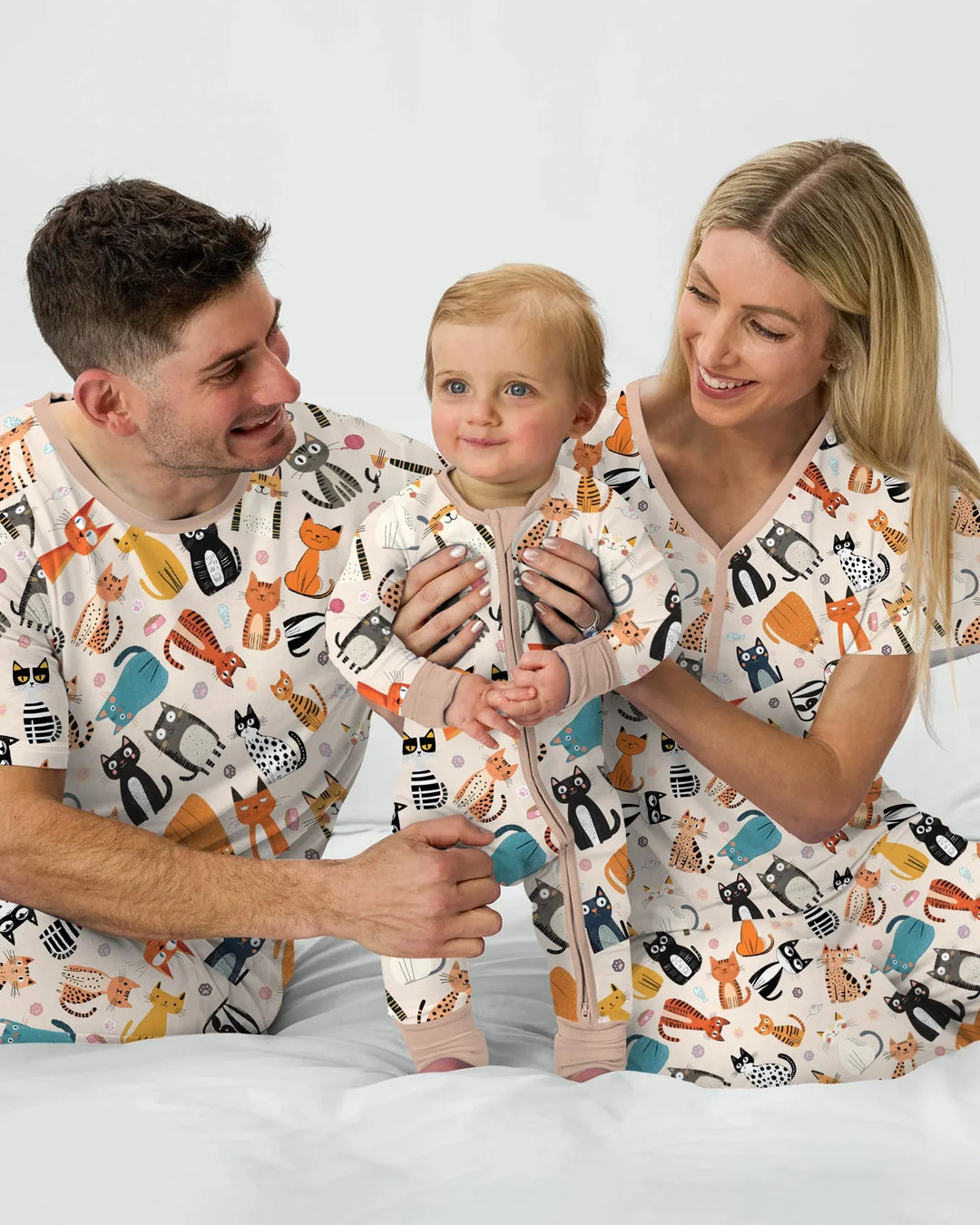 Goofy Schabernack Katzenfamilie Passender Pyjama aus Bambus für Damen
